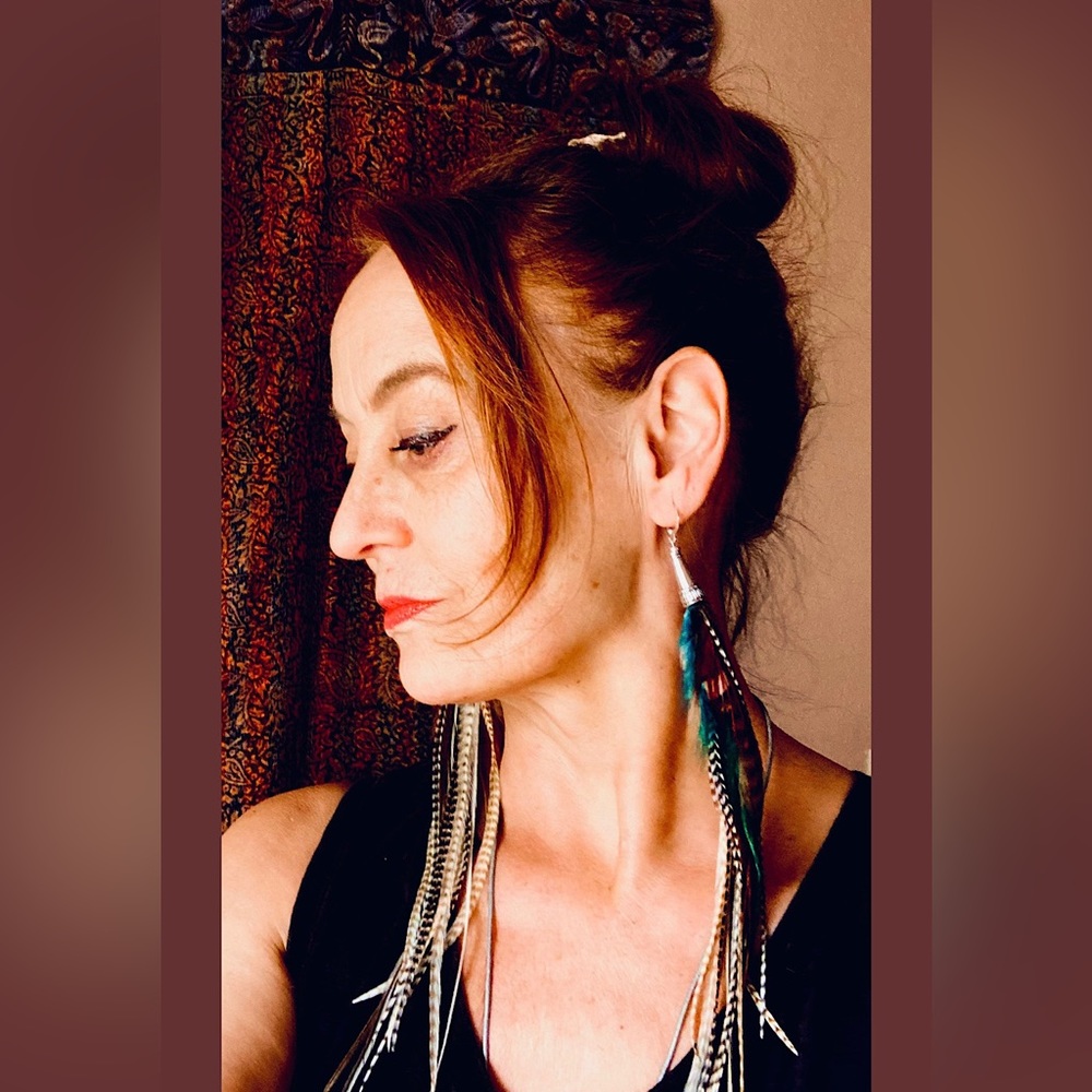 Exotic real feather earrings extra long festival NWOTs